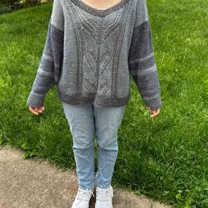 Elegant V-Neck Gray Sweater for Women